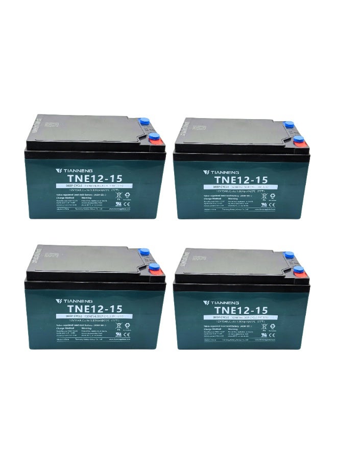 TIANNENG TNE12-15 Rechargeable Lead Acid Battery 12V 15Ah AGM Deep Cycle (4 Pack) for UPS, Solar & Backup Power - Image 1